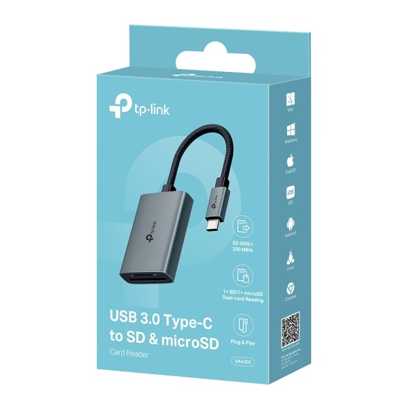 TP-LINK UA430C USB 3.2 Gen 1 Type-C Card Reader Grey