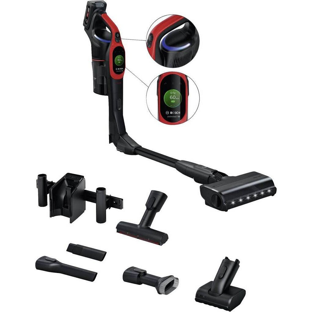 Bosch BCS1041PET Cordless Stick Vacuum Cleaner Black/Red - 80 min Runtime - HEPA Filter - Pet Hair