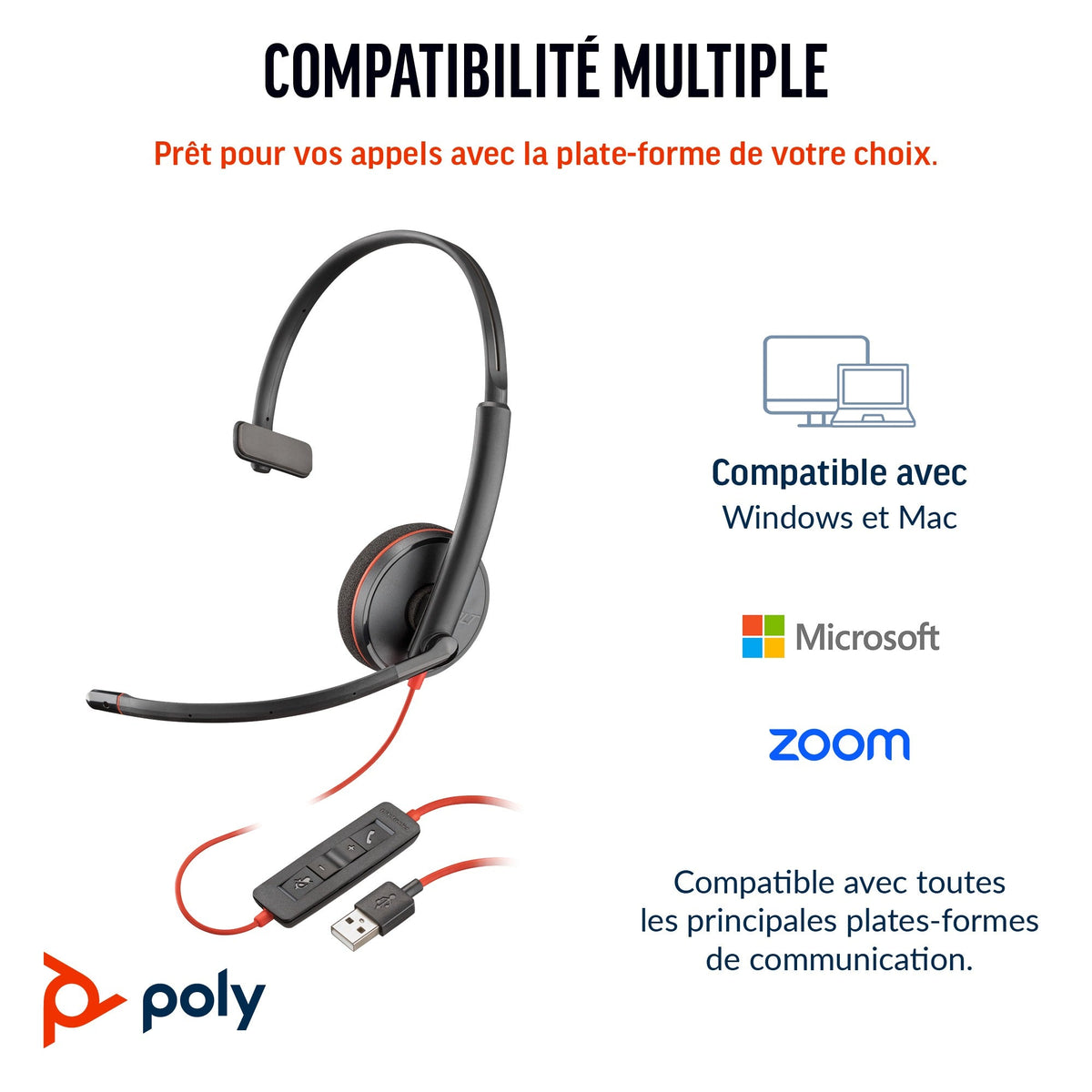 HP Poly Blackwire 3210 - On-Ear Wired Headset - Active Noise Cancellation - USB-C - Certified for Skype for Business, Avaya, Cisco Jabber (8X2J8A6)