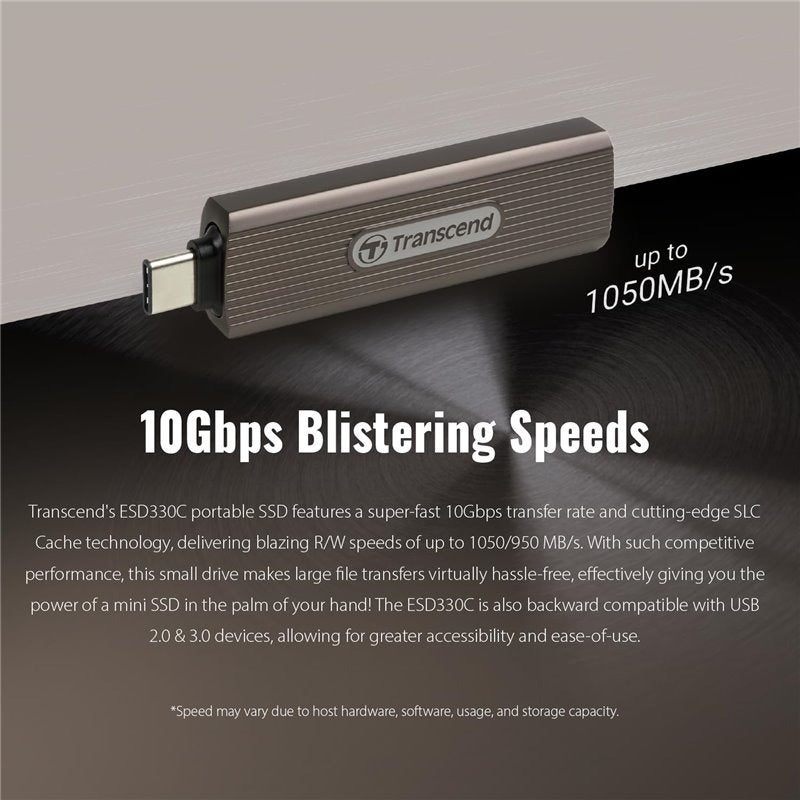 Transcend ESD330C 2TB Encrypted External SSD, USB-C, 256-bit AES, Portable, Dark Grayish Brown (TS2TESD330C)