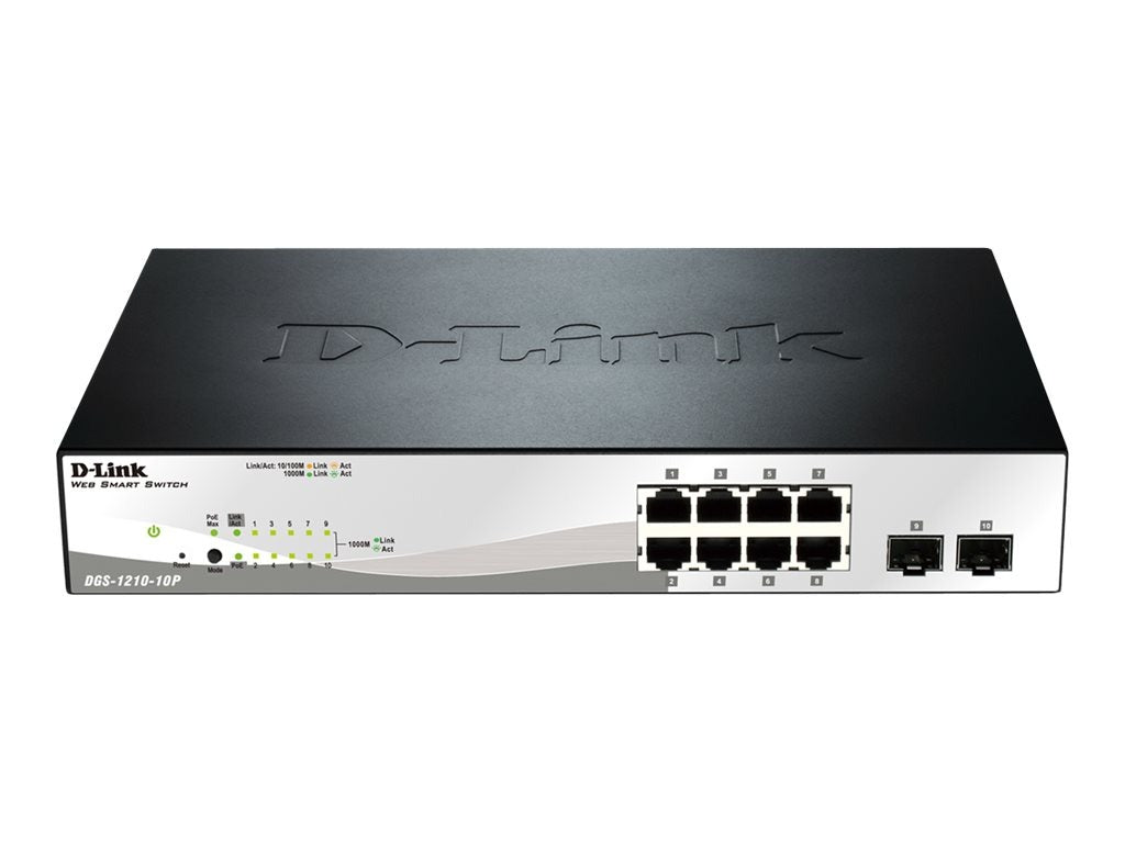 D-Link DGS-1210-10P - Managed L2 Gigabit Ethernet Switch - Power over Ethernet (PoE) - 1U Black (DGS-1210-10P/E)