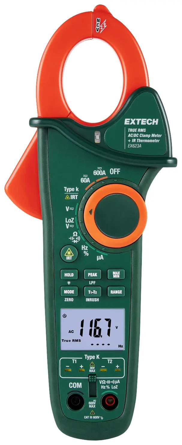 Extech EX623A - Digital IR Clamp Meter - CAT III 600 V - Count Display (EX623A)