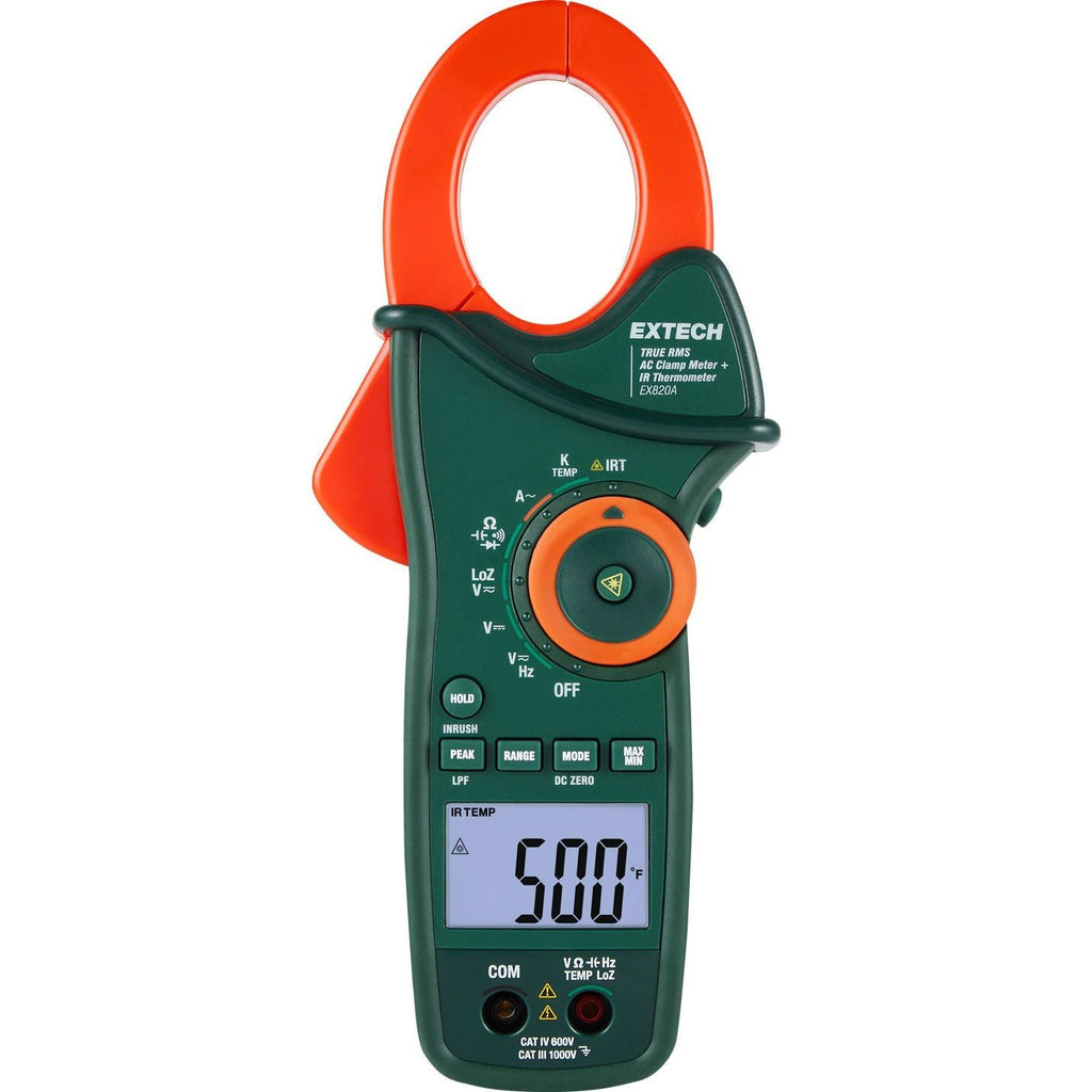 Extech EX820A Digital IR Clamp Meter - CAT IV 600 V - 1000 A - Display (EX820A)