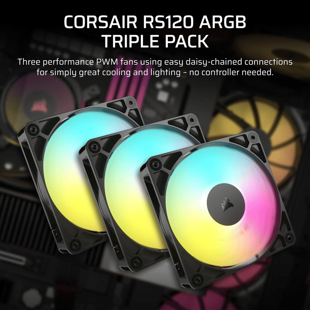 Corsair RS120 ARGB PWM Triple Pack Fan – 120 mm CO-9050181-WW