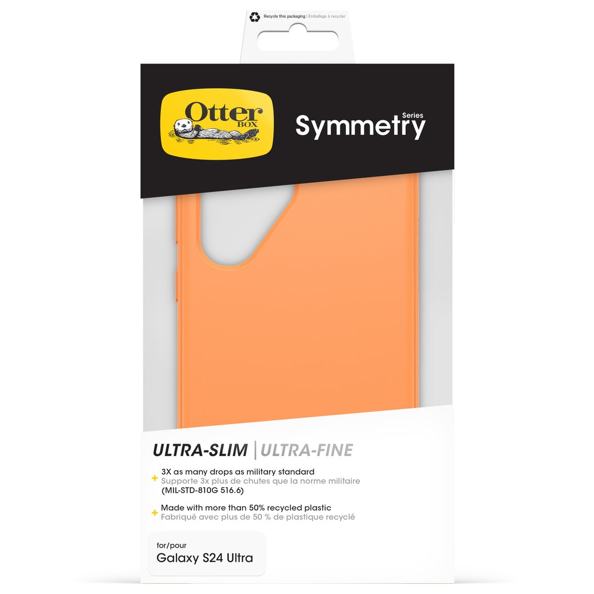 Otter Products OtterBox Symmetry Series Mobile Phone Back Cover, Polycarbonate, Sunstone (Orange), for Samsung Galaxy S24 Ultra, 77-94569