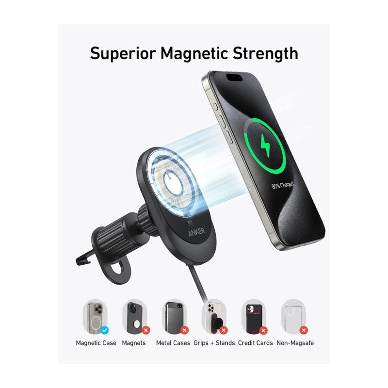 Anker Innovations MagGo Magnetic Wireless Car Charger 15W Black (B2932G11)