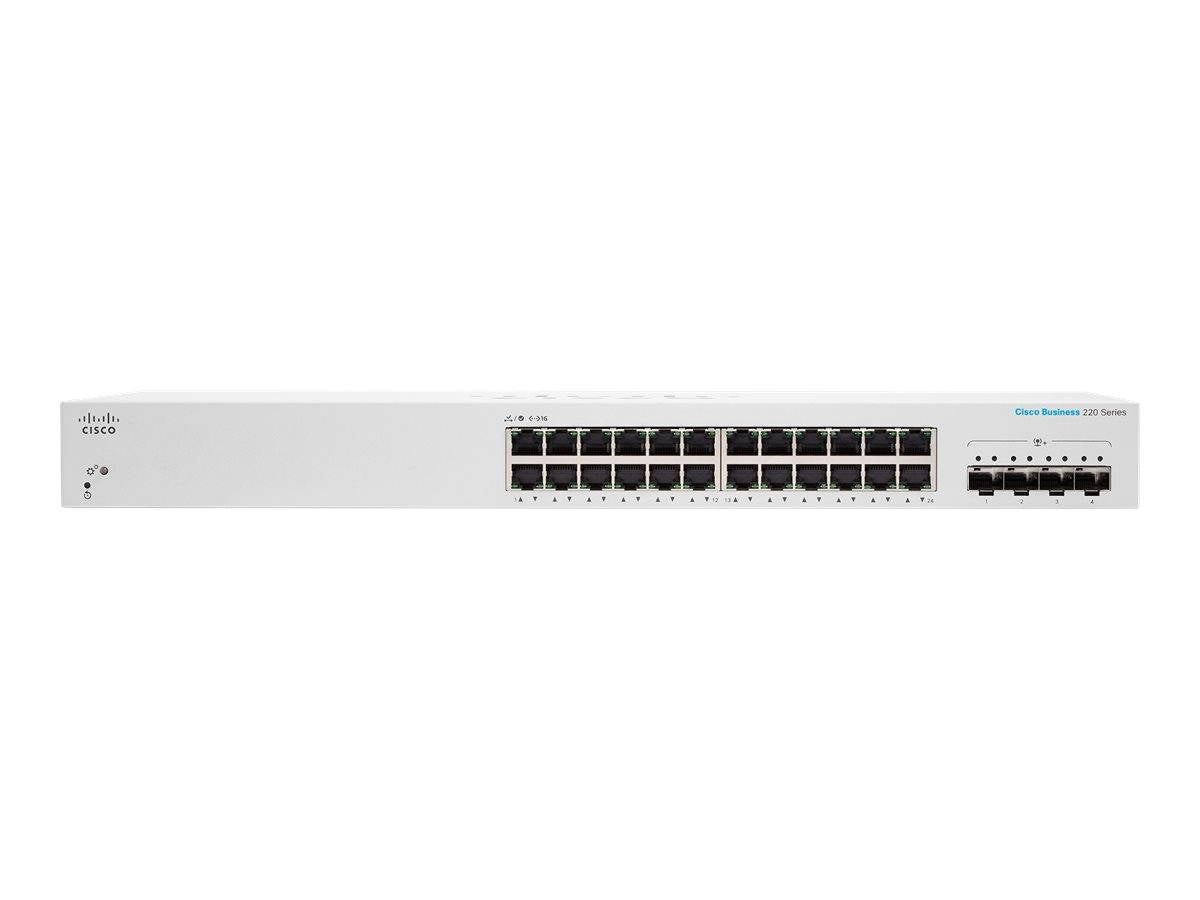 Cisco Business 220 Series - Smart Switch - 24 x 10/100/1000 + 4 x 10 Gigabit SFP+ - Rack-Mountable (CBS220-24T-4X)