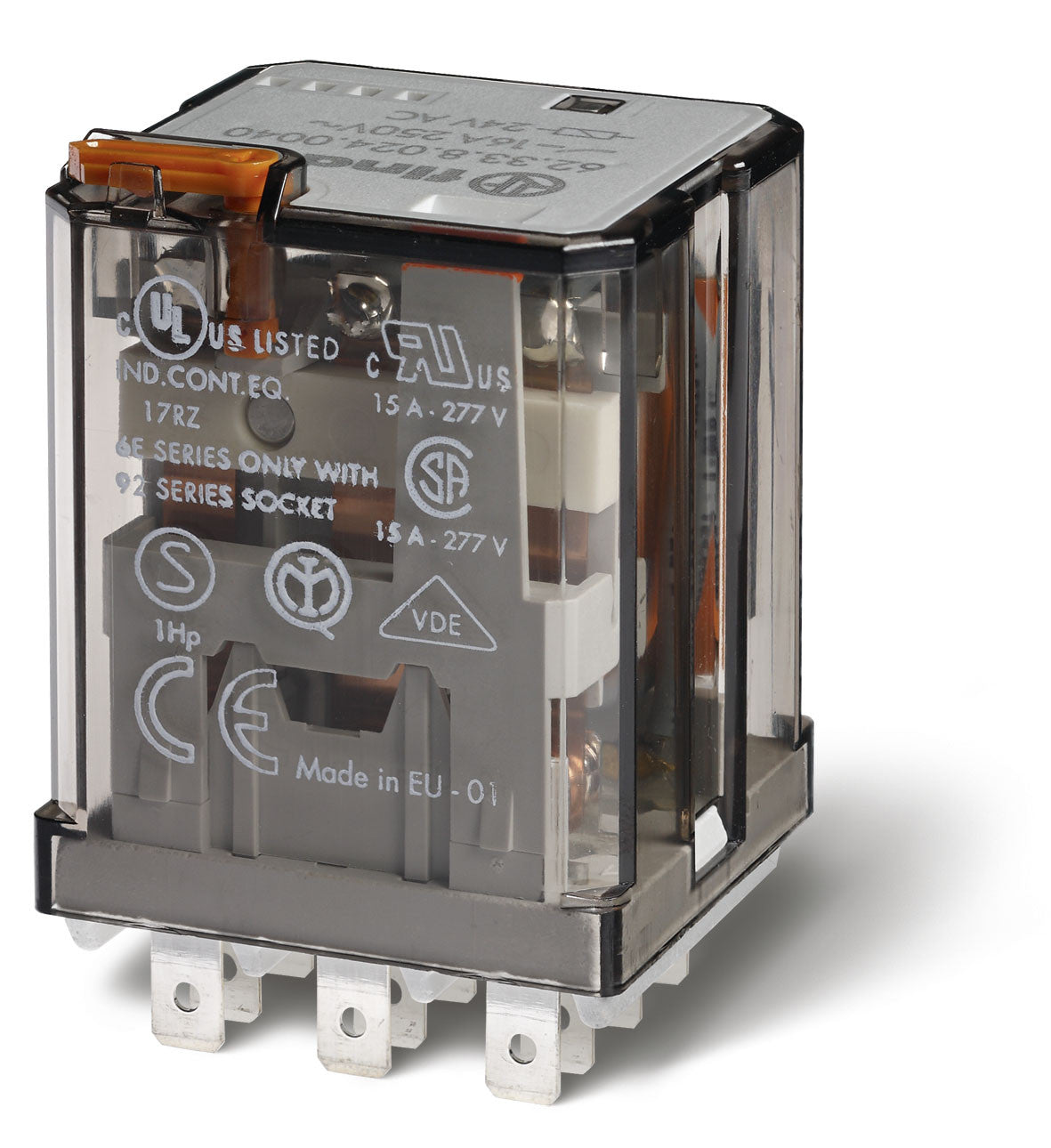 Finder 62.33.9.220.4040 Plug-in Relay - 220 V DC, 16 A, 3 Change-over Contacts