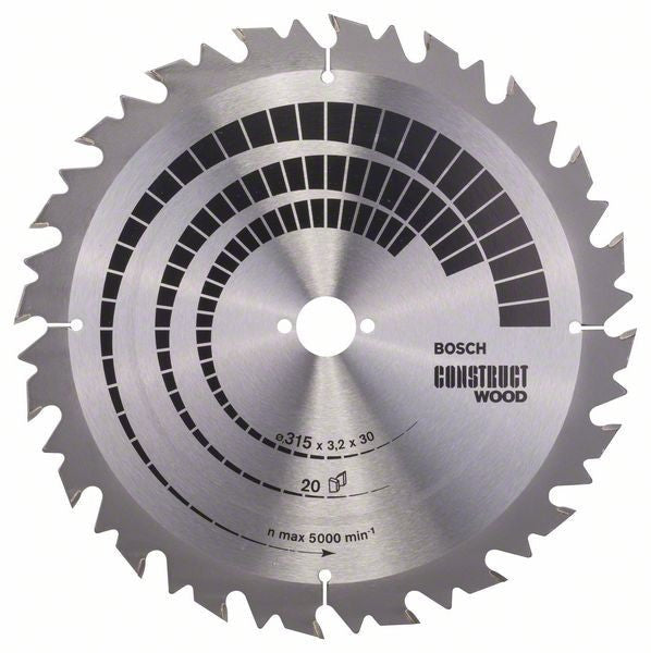Bosch Circular Saw Blade, Construct Wood, 315 x 30 x 3.2 mm, 20 Teeth, 2608640701 SB2