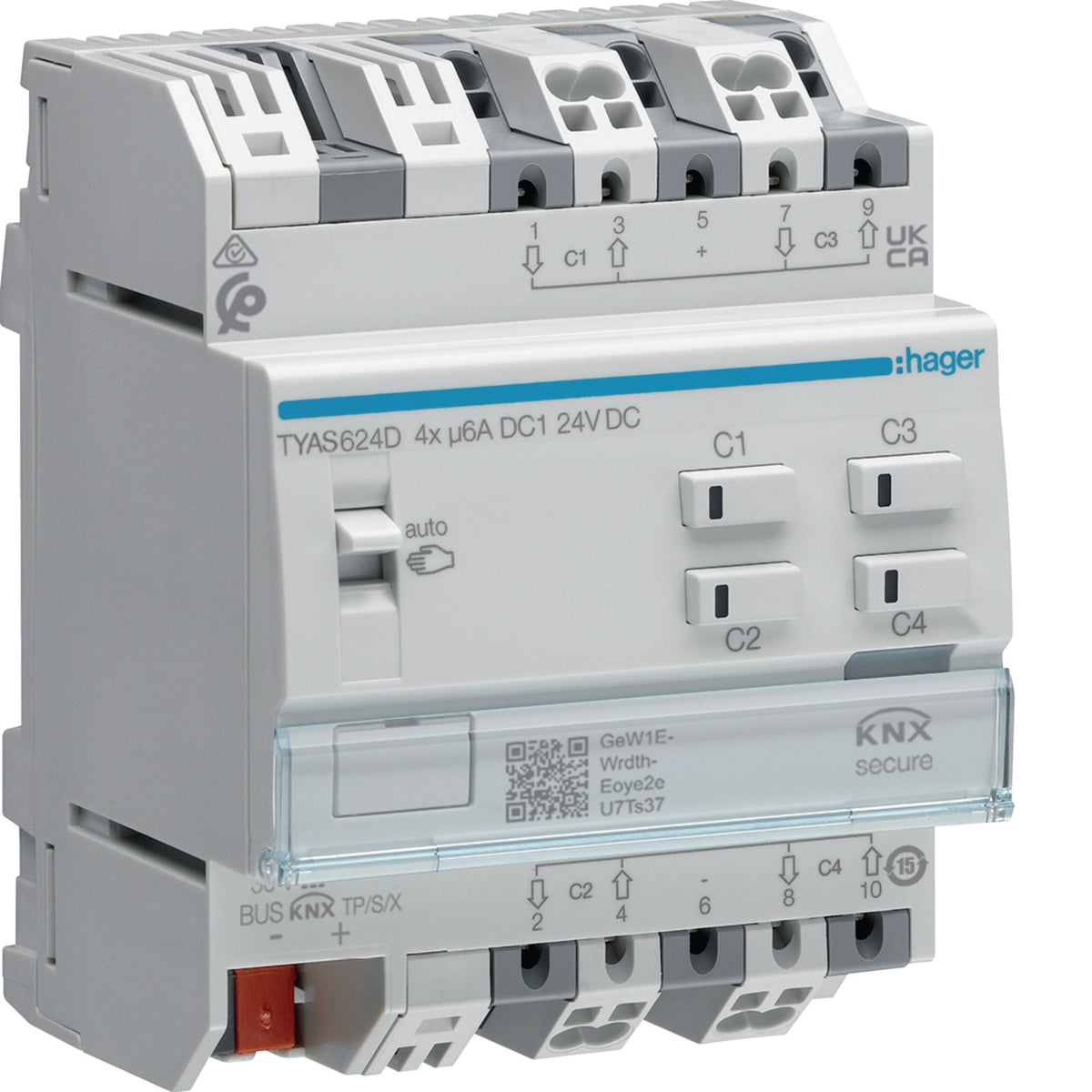 Hager Roller Shutter/Blind Actuator 4-Channel KNX Sec 24V - TYAS624D