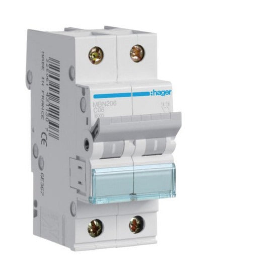 Hager MBN206 Circuit Breaker - 2P - 6A (MBN206)