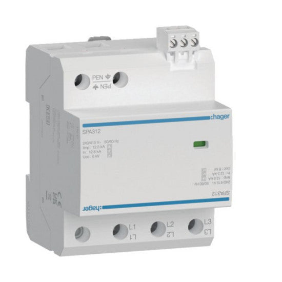 Hager SPA312 Surge Arrester T1+T2+T3 3P 12.5kA FM TN-C - Model SPA312