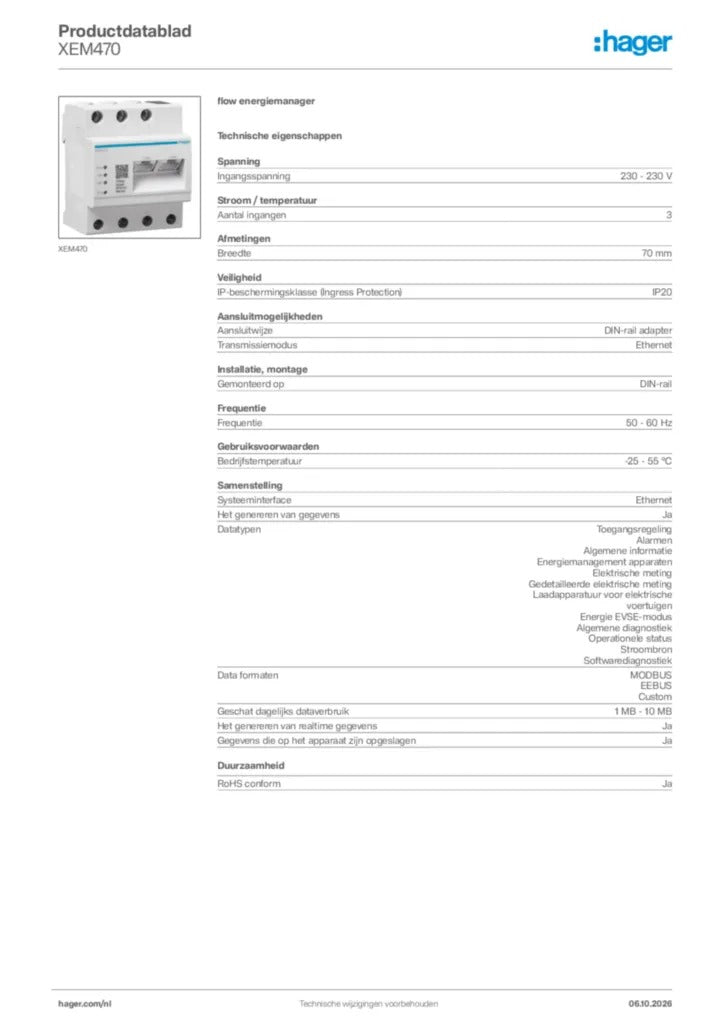 Hager XEM470 Energy Management Controller - Flow