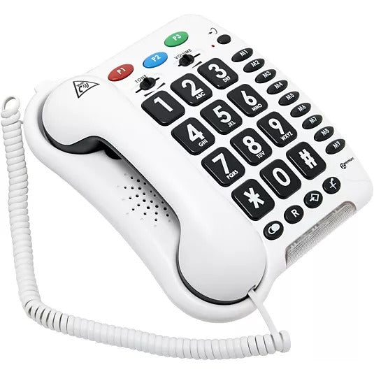 Geemarc CL100 Corded Telephone, Adjustable Volume, 3 Emergency Memories