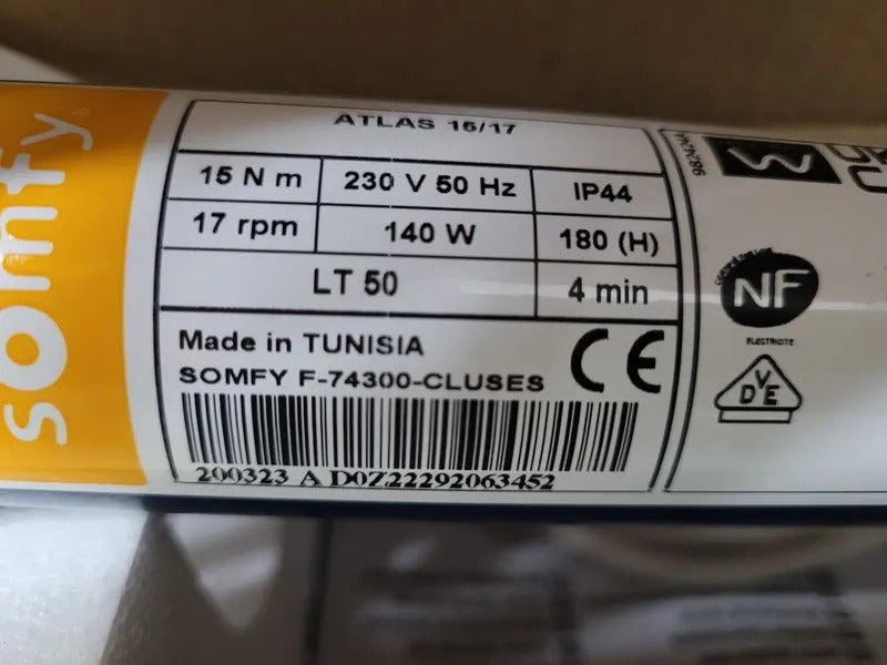Somfy Roller Shutter Motor 7.5 sqm 15Nm/17rpm 1039499