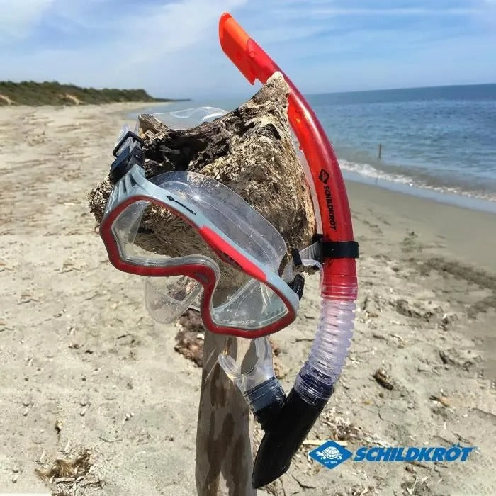 SCHILDKRÖT Snorkel Set Fiji, 2-piece, red, Silicone Mouthpiece, Purge Valve, 940012
