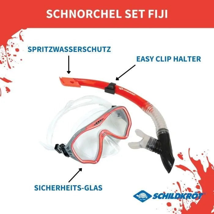 SCHILDKRÖT Snorkel Set Fiji, 2-piece, red, Silicone Mouthpiece, Purge Valve, 940012