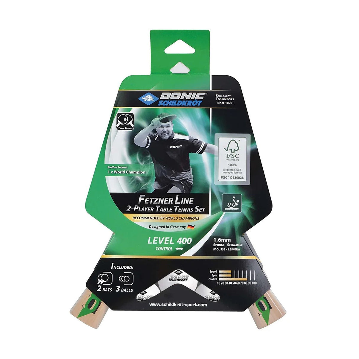 DONIC SCHILDKRÖT Table Tennis Set "Fetzner 400 FSC" 2 Rackets (788468)