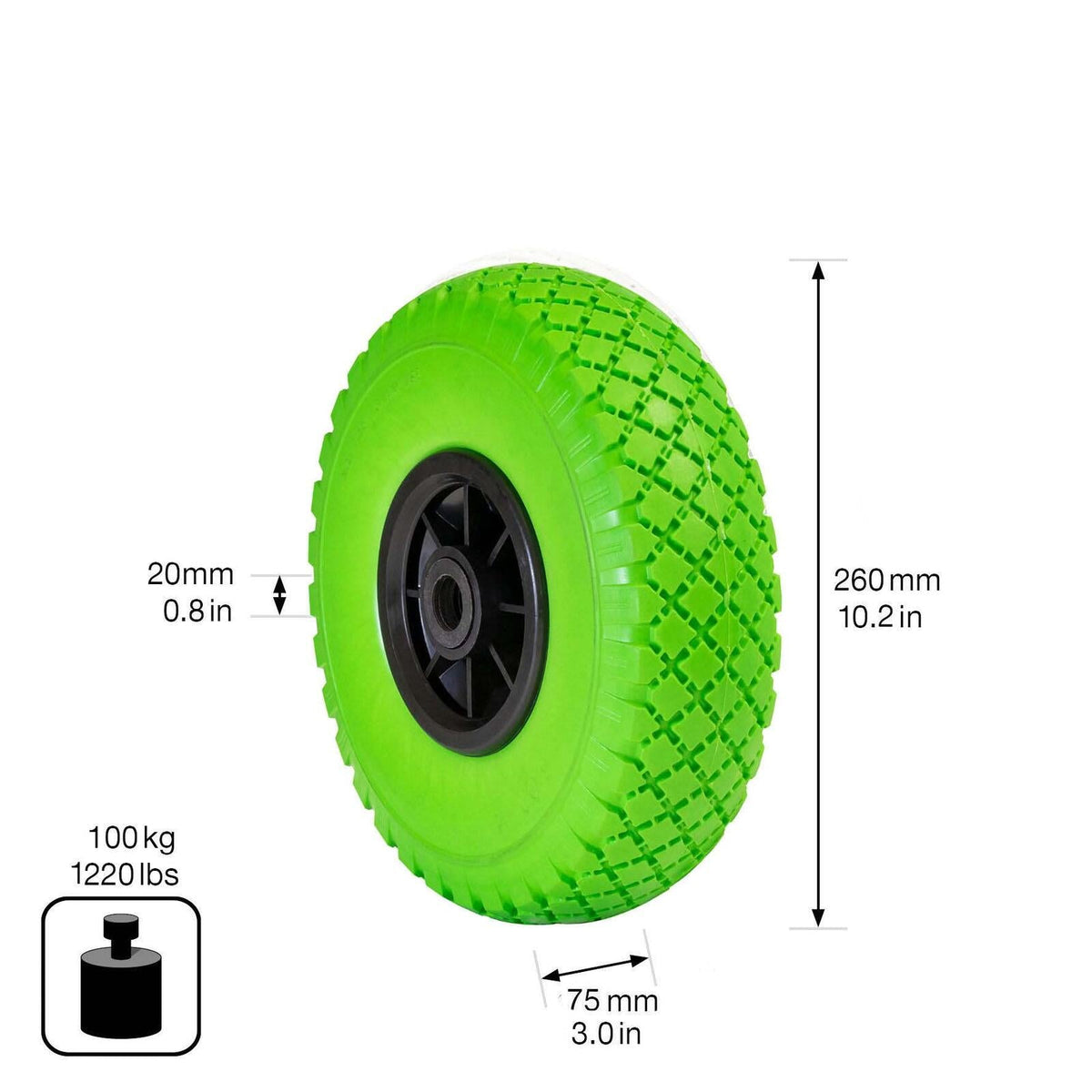 Wagner Wheelbarrow Wheel Solid Rubber RO 8262 Green 260 x 75 mm