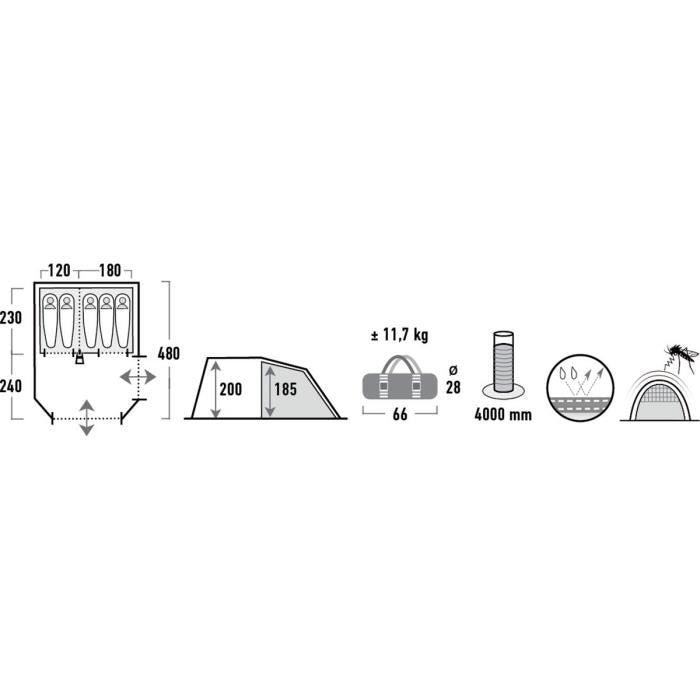 High Peak Paros 5 Green  Grey Tunnel tent 11566