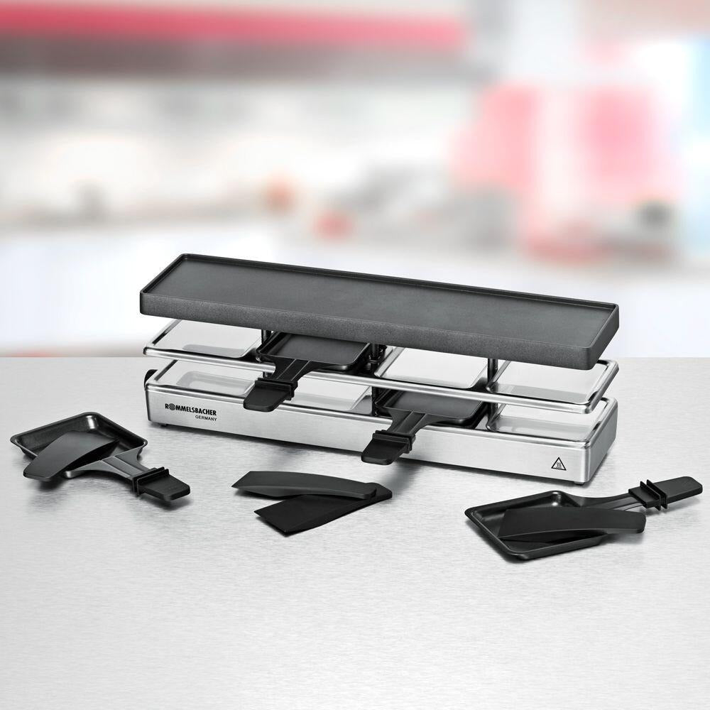 Rommelsbacher RC800 Raclette - 795W - Rectangular Black/Silver - Die-Cast Aluminum Grill Plate - Stainless Steel (RC800)