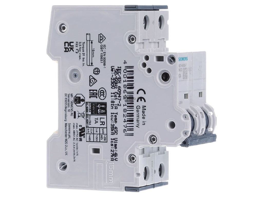 Siemens Sentron Circuit Breaker - 1+N - 6A Curve C - 230V AC - 10kA Breaking Capacity (5SY45067)
