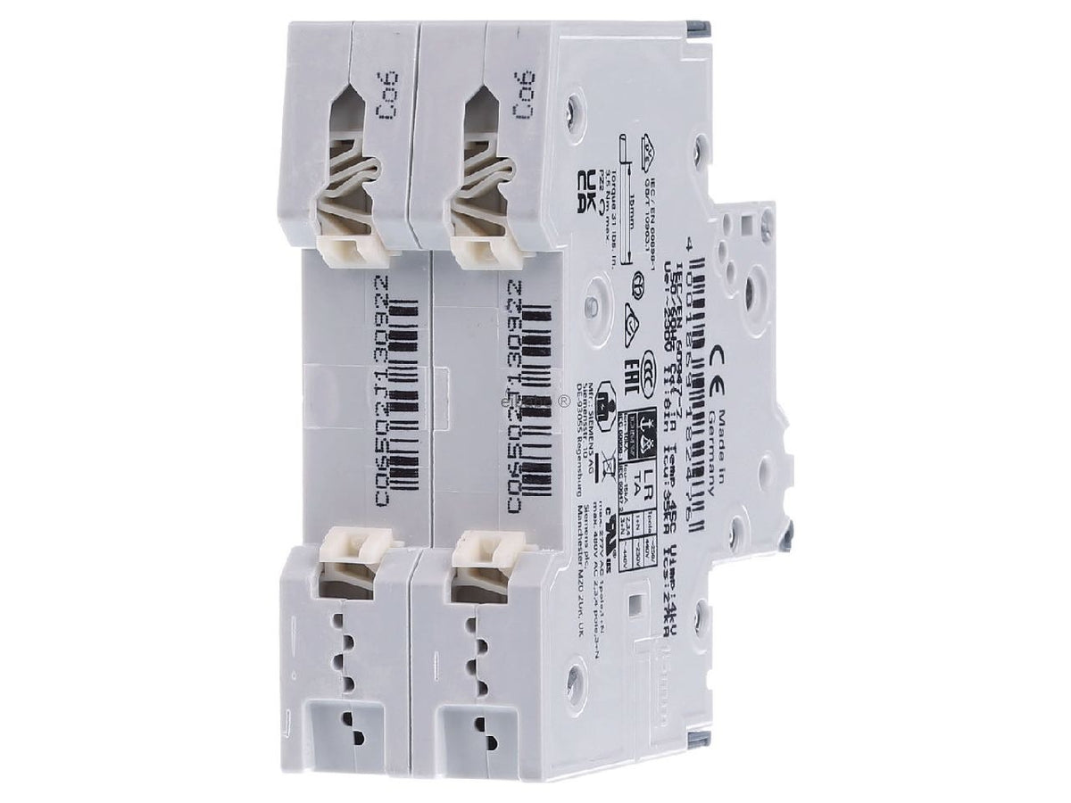 Siemens Sentron Circuit Breaker - 1+N - 6A Curve C - 230V AC - 10kA Breaking Capacity (5SY45067)