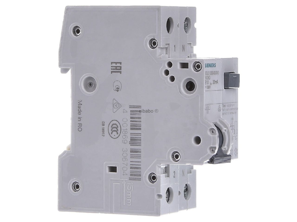 Siemens Residual Current Circuit Breaker 1-pole+N B10 A 0.03, 5SU1356-6KK10