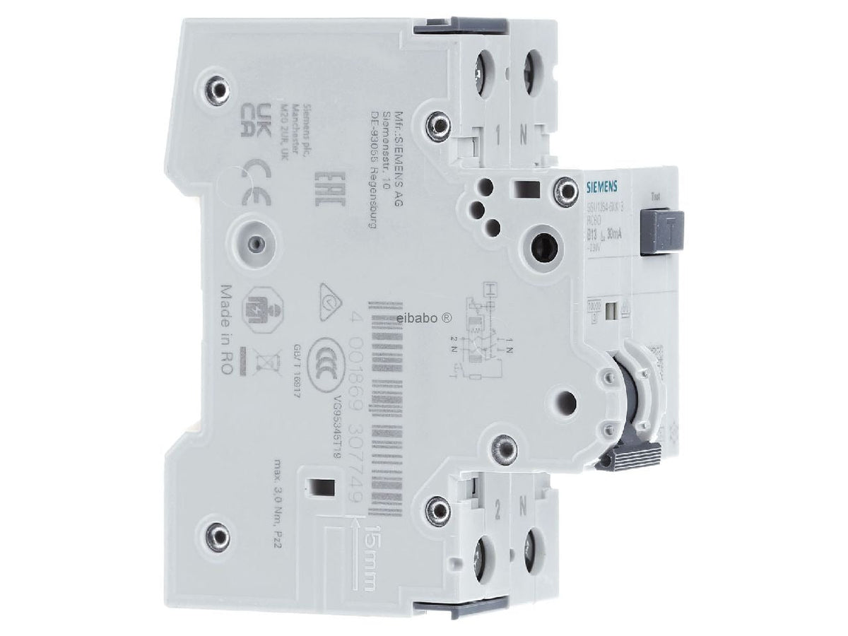 Siemens Residual Current Circuit Breaker 2-Pole 13A 230V (5SU1354-6KK13)