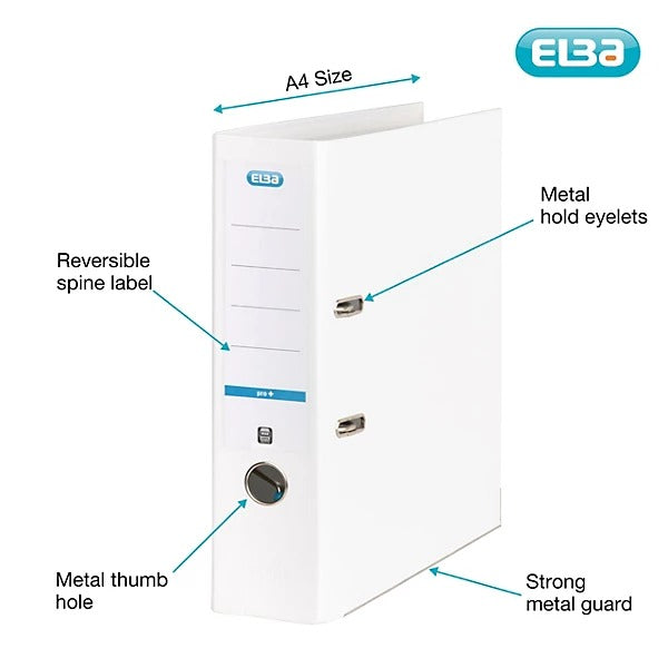 ELBA Rado Star Binder, 80 mm Spine Width, White, DIN A4, PP Inside, Clear Pocket with Insert (10468 White)