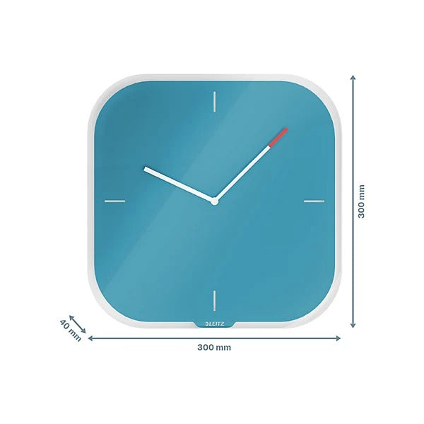 Leitz Cosy Silent Glass Wall Clock, Blue, 300 mm