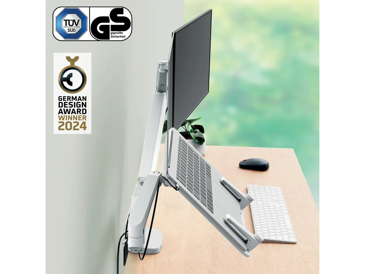 Esselte Leitz Laptop Monitor Mount Ergo 65380085 Light Grey for 1 Monitor and 1 Laptop