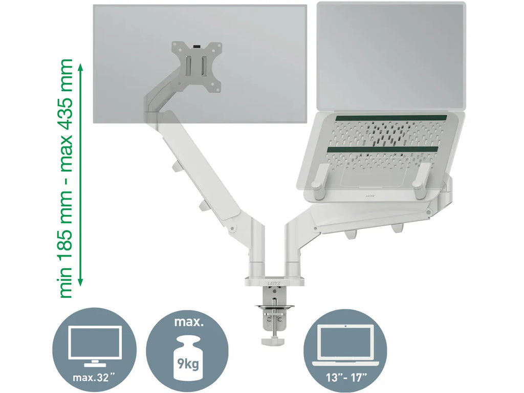 Esselte Leitz Laptop Monitor Mount Ergo 65380085 Light Grey for 1 Monitor and 1 Laptop
