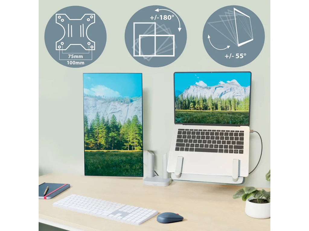 Esselte Leitz Laptop Monitor Mount Ergo 65380085 Light Grey for 1 Monitor and 1 Laptop