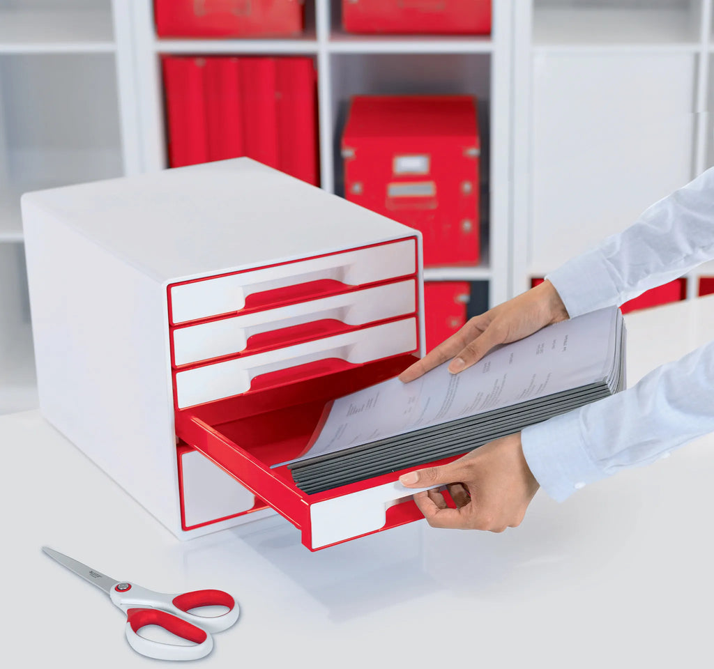 Leitz WOW CUBE - 5 Drawer - Red & White - Matte Finish - 270 mm x 287 mm (52142026)