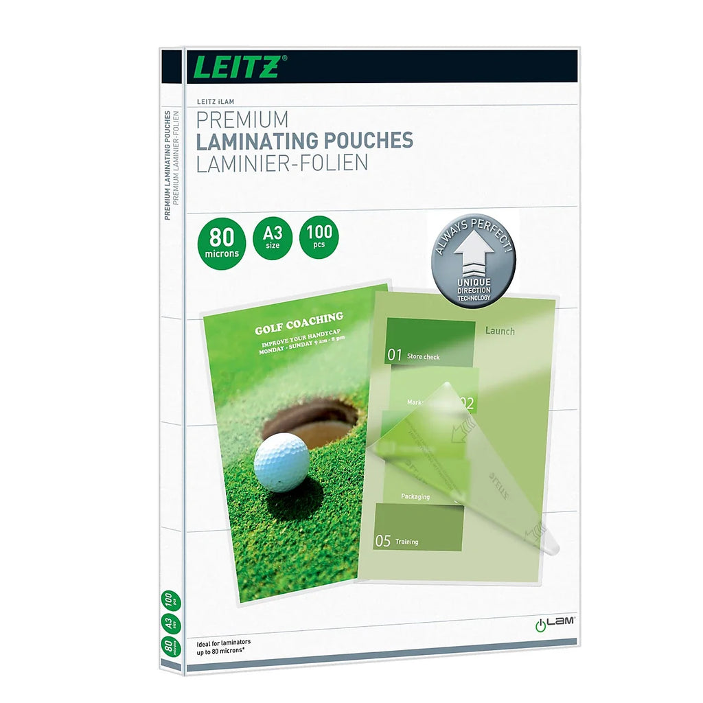 Esselte Leitz A3 Laminating Pouches - Glossy, Crystal Clear - Pack of 100 (7485-00-00)