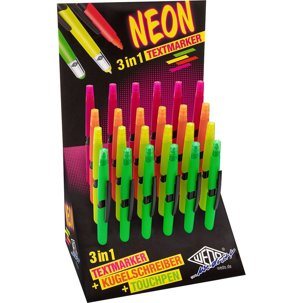 WEDO 3-in-1 NEON Stylus Pen 24-piece Set: Touchpen, Ballpoint Pen & Highlighter Assorted (261 61099)
