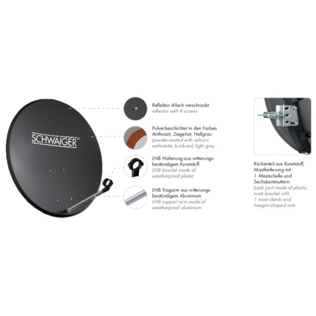 Schwaiger SPI550 Offset Antenna - Anthracite - Aluminum, Plastic, Steel - 55 cm