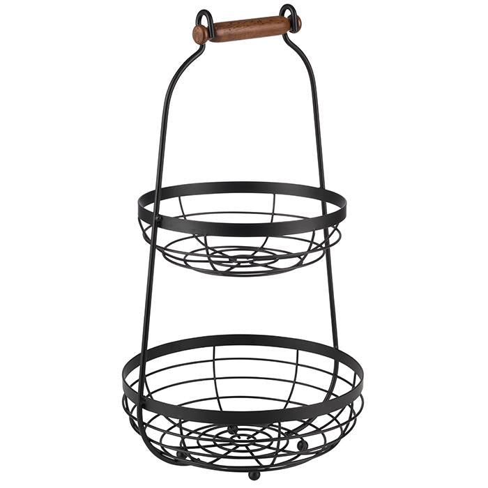 APS 2-Tier Foldable Serving Stand with 2 Slate Plates, Acacia Wood (958)