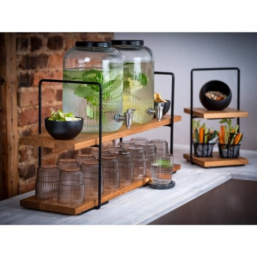 APS 2-Tier Foldable Serving Stand with 2 Slate Plates, Acacia Wood (958)