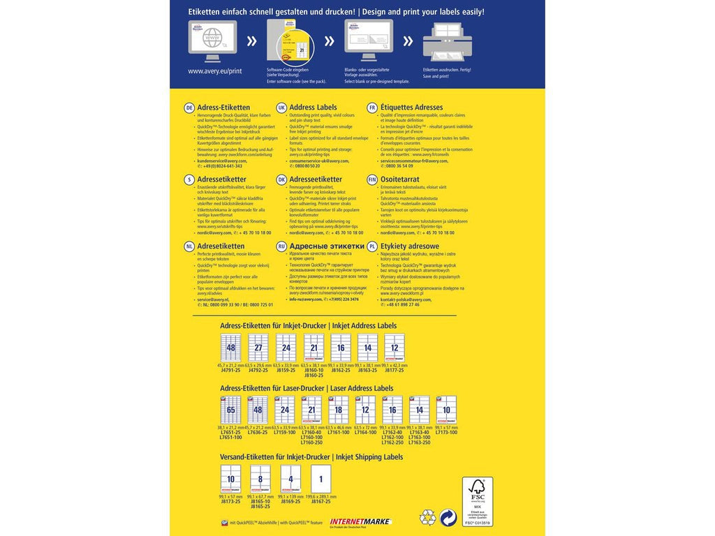 Avery Zweckform J4791 Return Address Labels White 21.2 x 45.7 mm 1200 Labels (J4791-25)