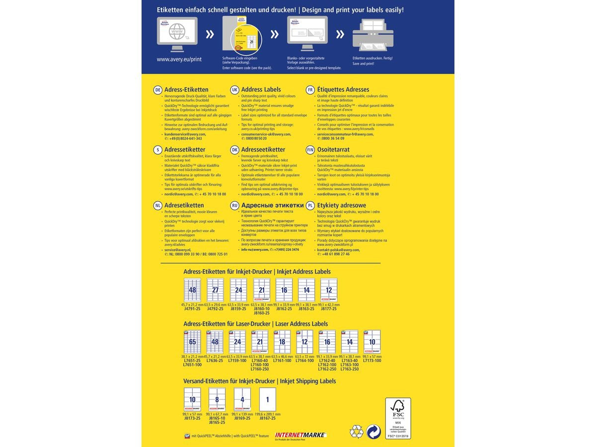 Avery Zweckform J4791 Return Address Labels White 21.2 x 45.7 mm 1200 Labels (J4791-25)