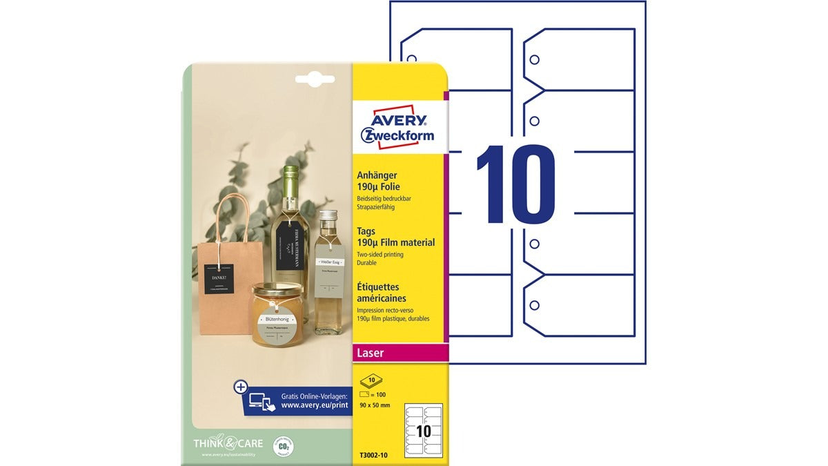 AVERY Zweckform Pendant, Foil, Matte, 90 x 50 mm, White, 1 piece T3002-10