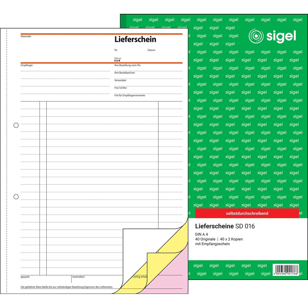 Sigel Delivery Note Book with Receipt, A4, SD - for the market: D (SD016)