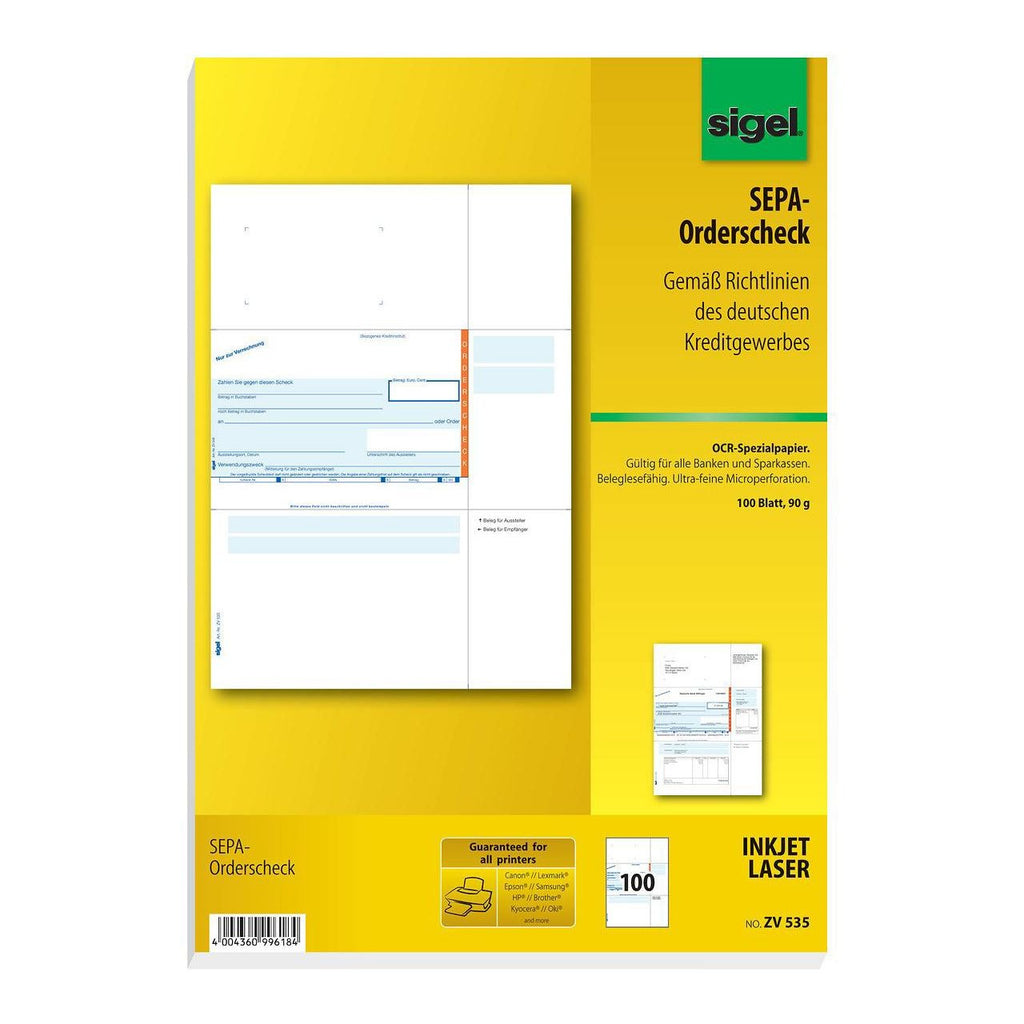 Sigel Bank Form "PC Order Check", A4 - for Market: D (ZV535)