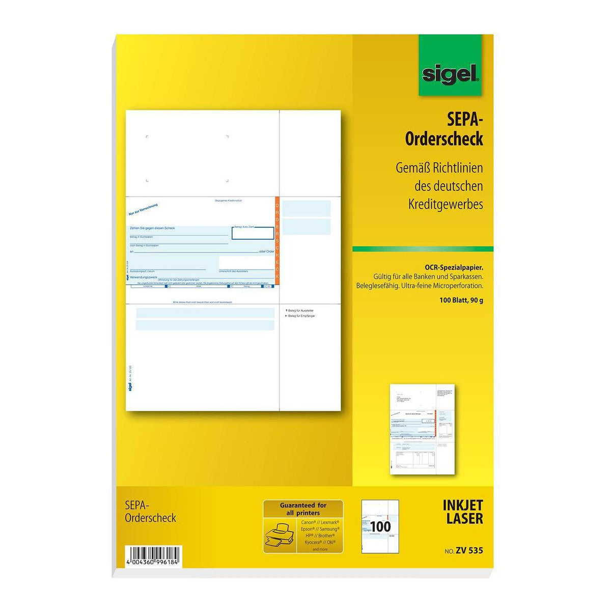 Sigel Bank Form "PC Order Check", A4 - for Market: D (ZV535)