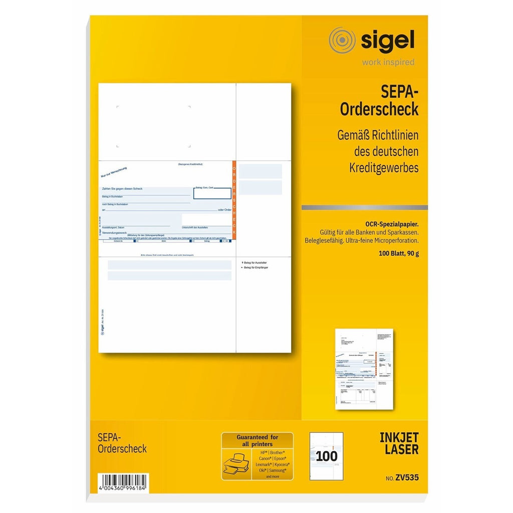 Sigel Bank Form "PC Order Check", A4 - for Market: D (ZV535)