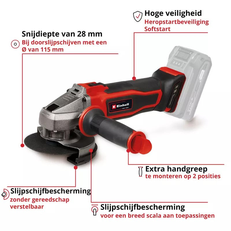 Einhell TE-AG 18/115-2 Li Cordless Angle Grinder 115 mm without Battery