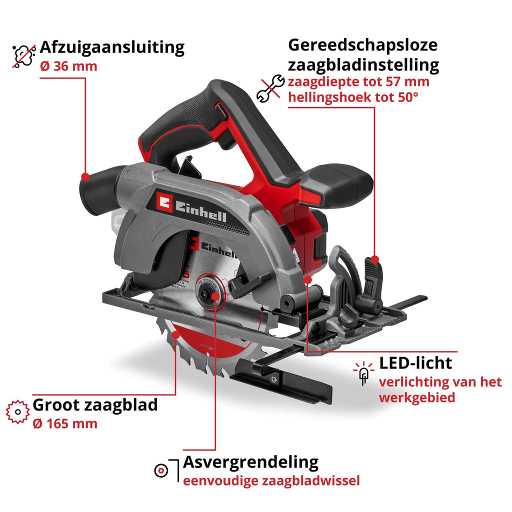 Einhell TE-CS 18/165-2 Li - Solo Cordless Circular Saw, 57 mm Cutting Depth, 18 V