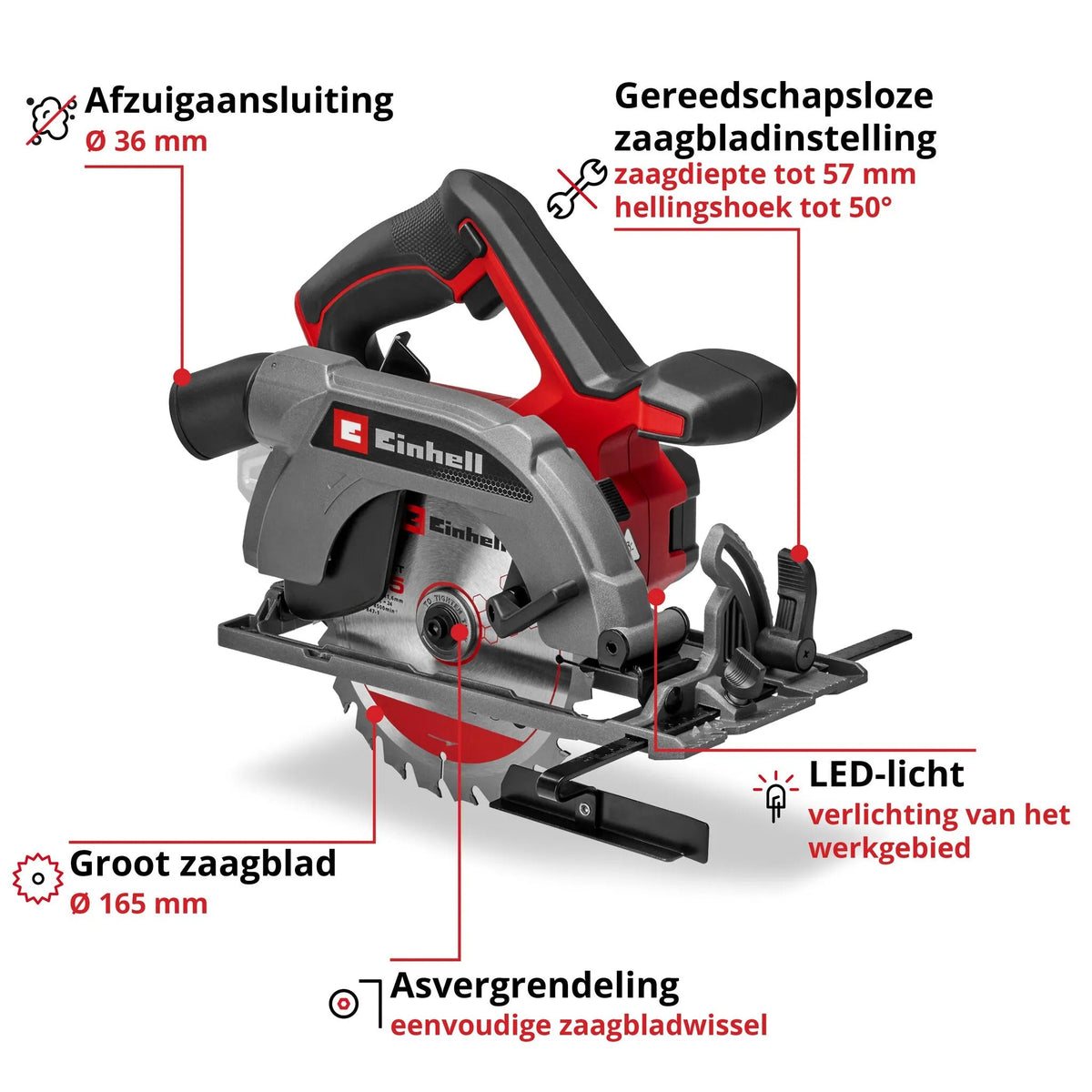 Einhell TE-CS 18/165-2 Li - Solo Cordless Circular Saw, 57 mm Cutting Depth, 18 V